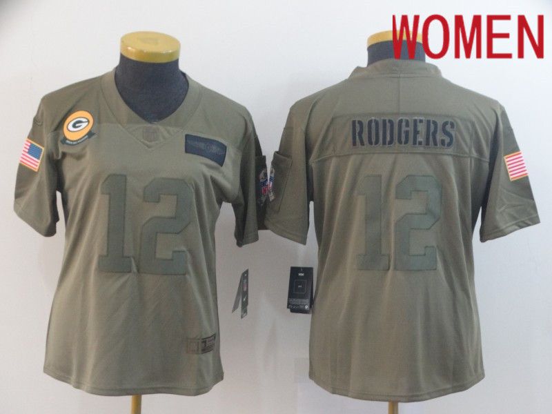 Women Green Bay Packers #12 Rodgers Nike Camo 2019 Salute to Service Limited NFL Jerseys
